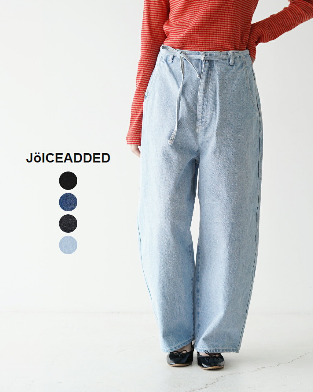 ジョイスアディッド JOICEADDEDラウンド ワイド デニム トラウザー Round wide denim Trousers デニムパンツ ブラック ブルー 青 黒 レディース J231DN011218