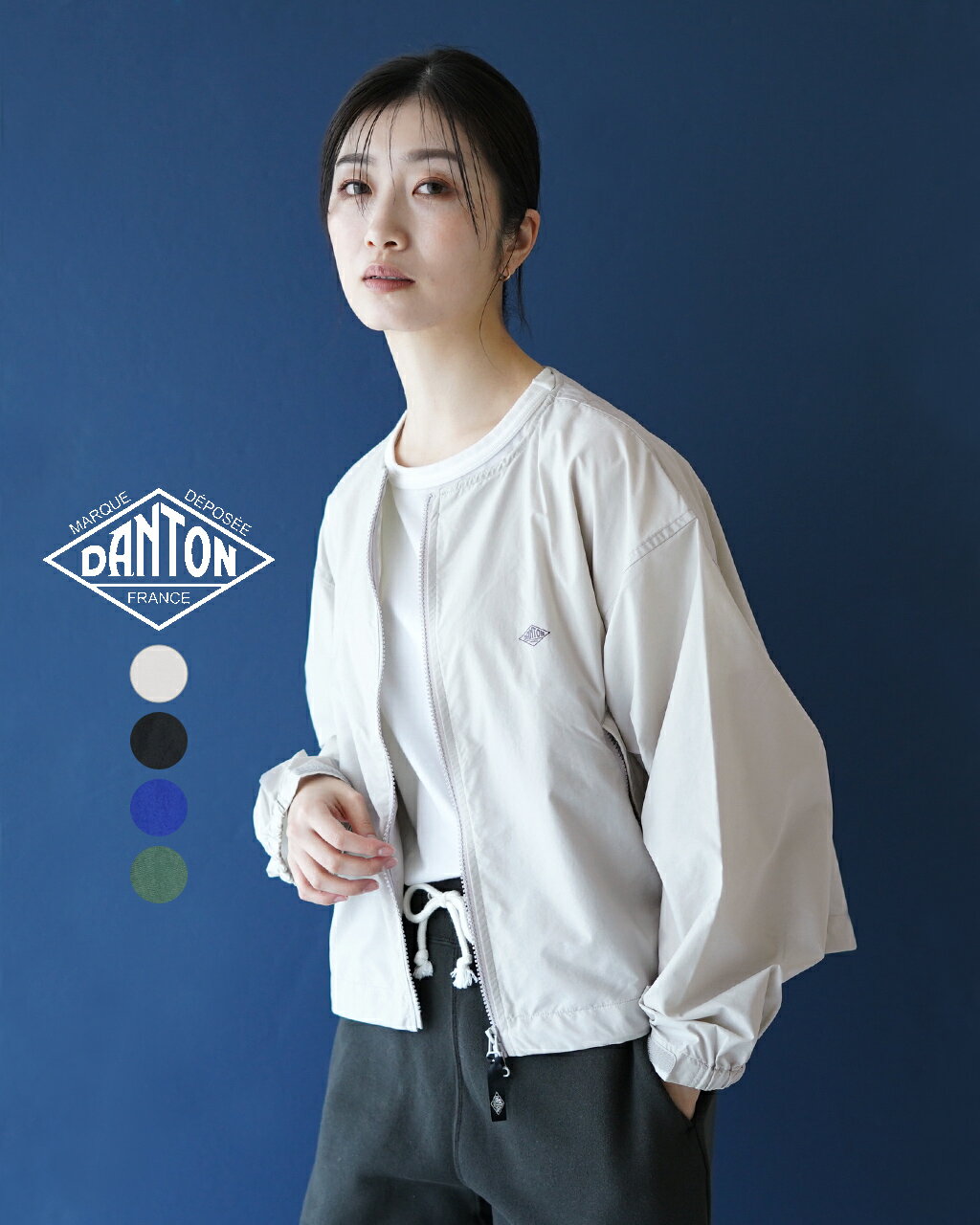 ダントン ジャケット レディース ダントン DANTON カラーレス ジャケット COLLARLESS JACKET グレージュ ブラック ブルー グリーン レディース DT-A0479SNY【送料無料】【クーポン対象外】 0215