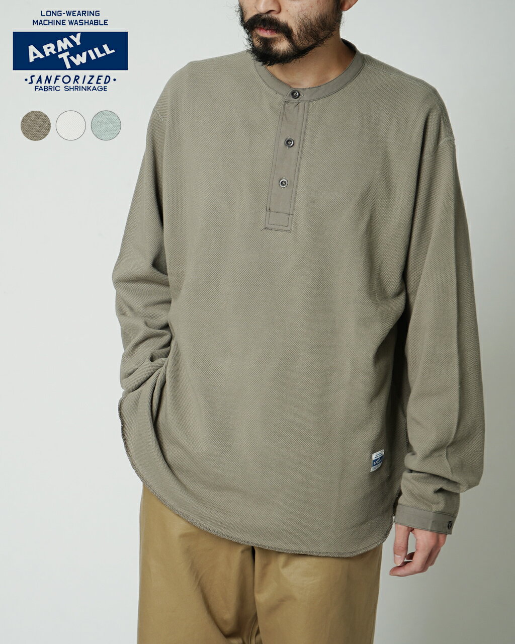 楽天Crouka／クローカアーミーツイル ARMY TWILL モス ステッチ スリーピング シャツ Moss Stitch Sleeping Shirt ロングスリーブ カットソー カーキ ホワイト ブルー メンズ AM-2413001【送料無料】0305 xp10