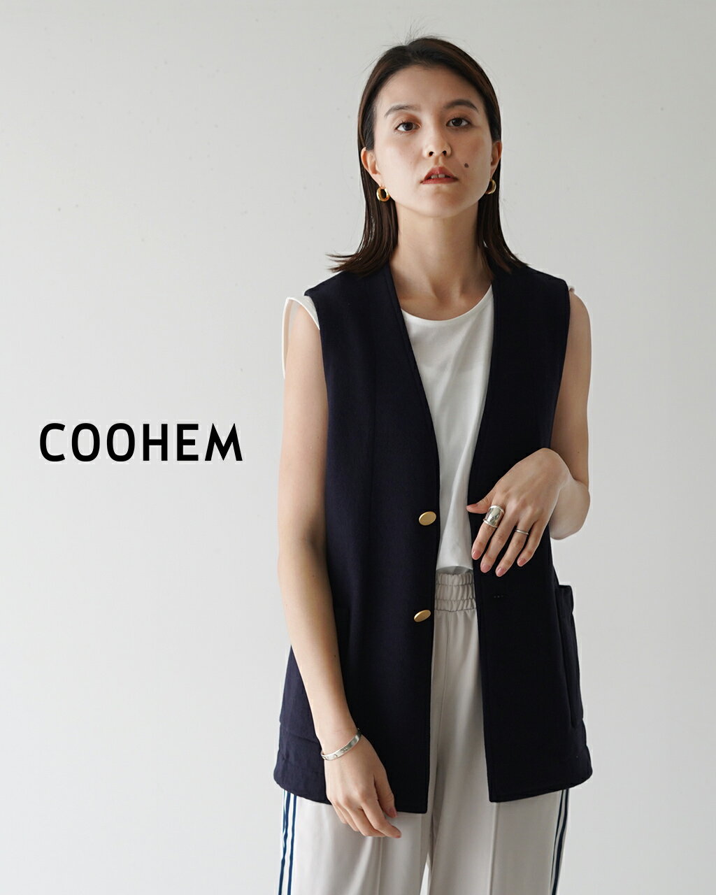 コーヘン/COOHEM ウェーブ コットン ニット ベスト/WAVE COTTON KNIT V/T Vネック ネイビー 紺 レディース 11-242-001【送料無料】0228 xp10