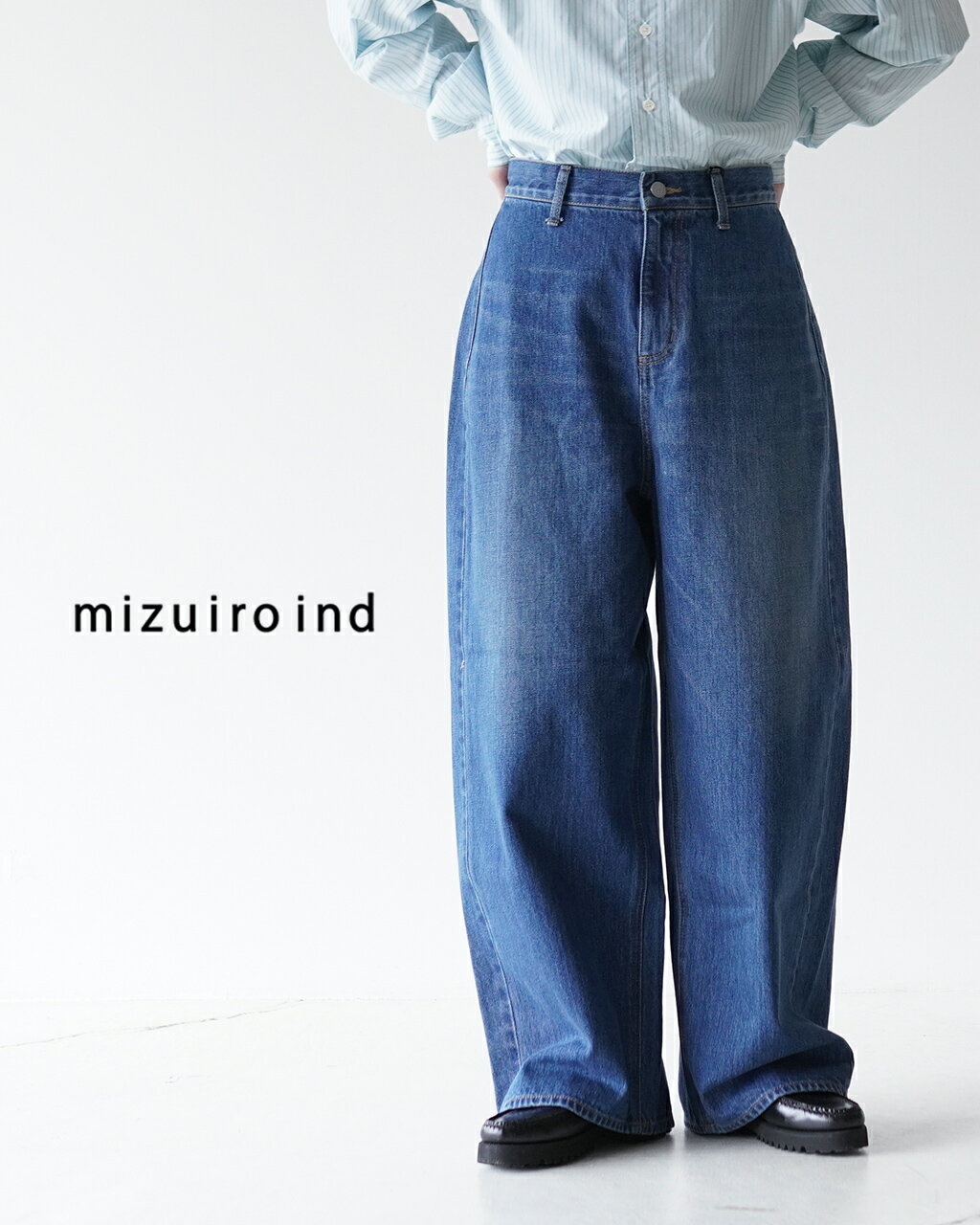 ミズイロインド mizuiro ind ハイウエスト ワイド ダメージ デニム high waist wide damage denim パンツ ジーンズ ブルー 青 レディース 1-2600480311 xp10