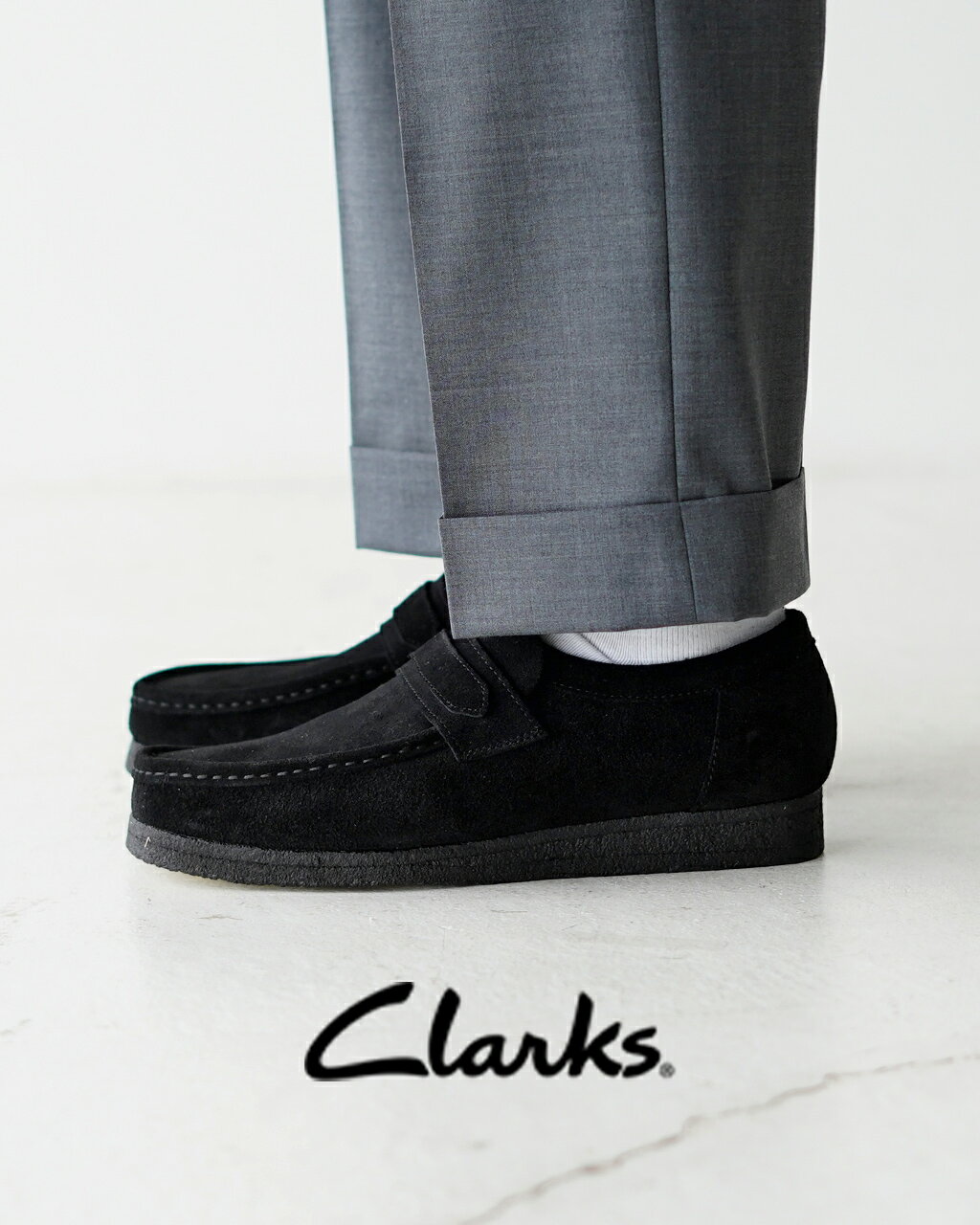 クラークス Clarks ワラビーローファー Wallabee Loafer ブラック 黒 メンズ 26172503 26173508【送料無料】0406