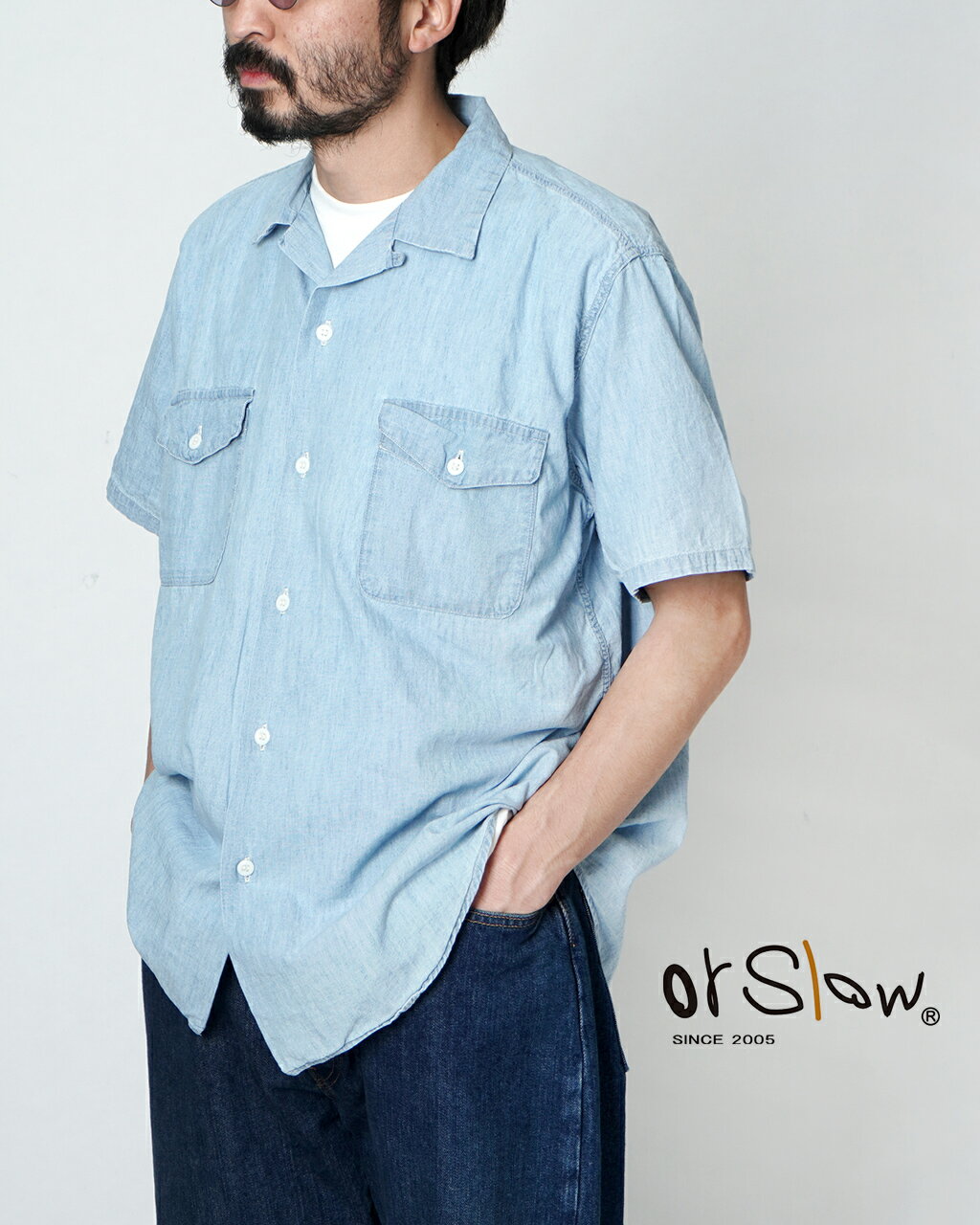 オアスロウ orSlow ショート スリーブ シャンブレー ワーク シャツ SHORT SLEEVE CHAMBRAY WORK SHIRT メンズ 01-8067-990410