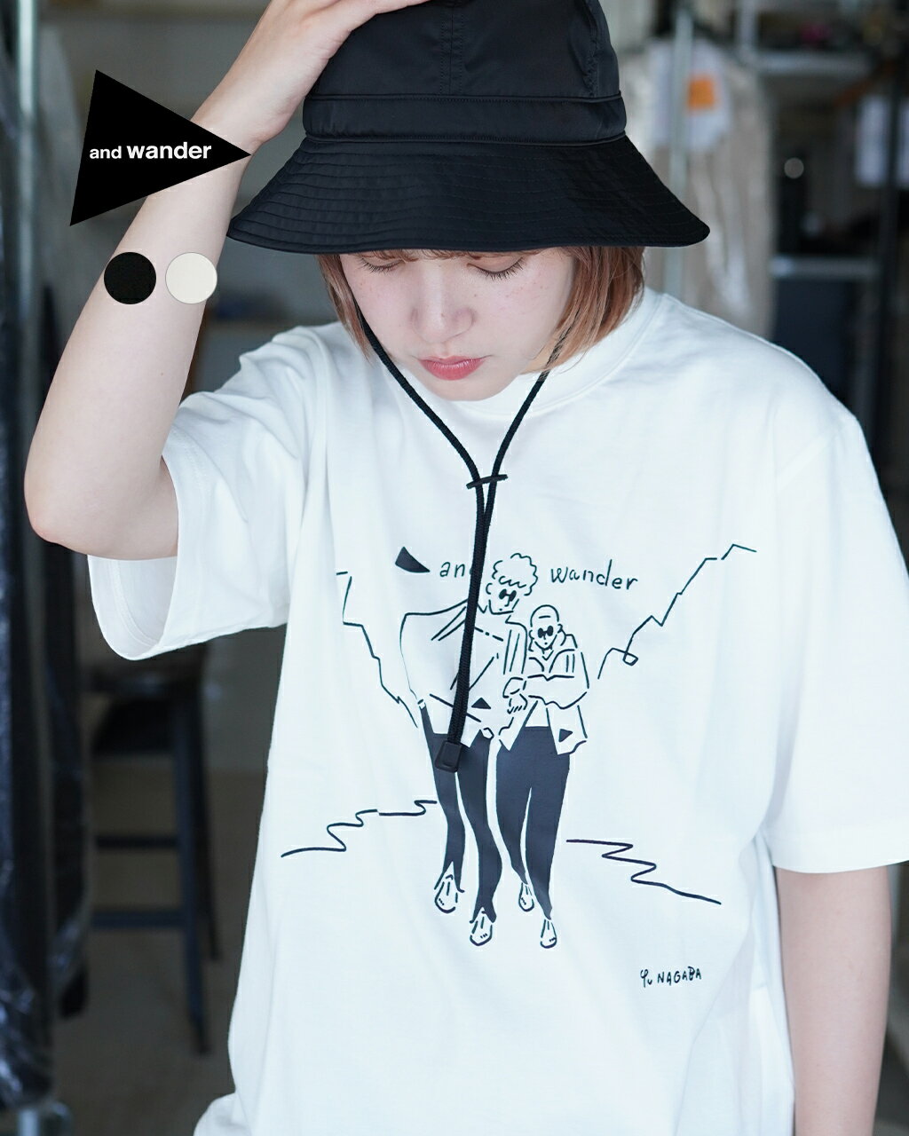 アンドワンダー and wander 長場雄 プリント Tシャツ Yu Nagaba printed T ブラック ホワイト 白 黒 レディース メンズ 5744184185【送料無料】0517のサムネイル