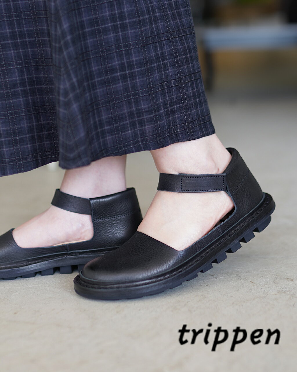 トリッペン trippen フリンジ FRINGE バレリーナシューズ アンクルストラップ レザー シューズ ブラック 黒 革靴 レディース 601-4481 FRINGE-WAW241【送料無料】0430