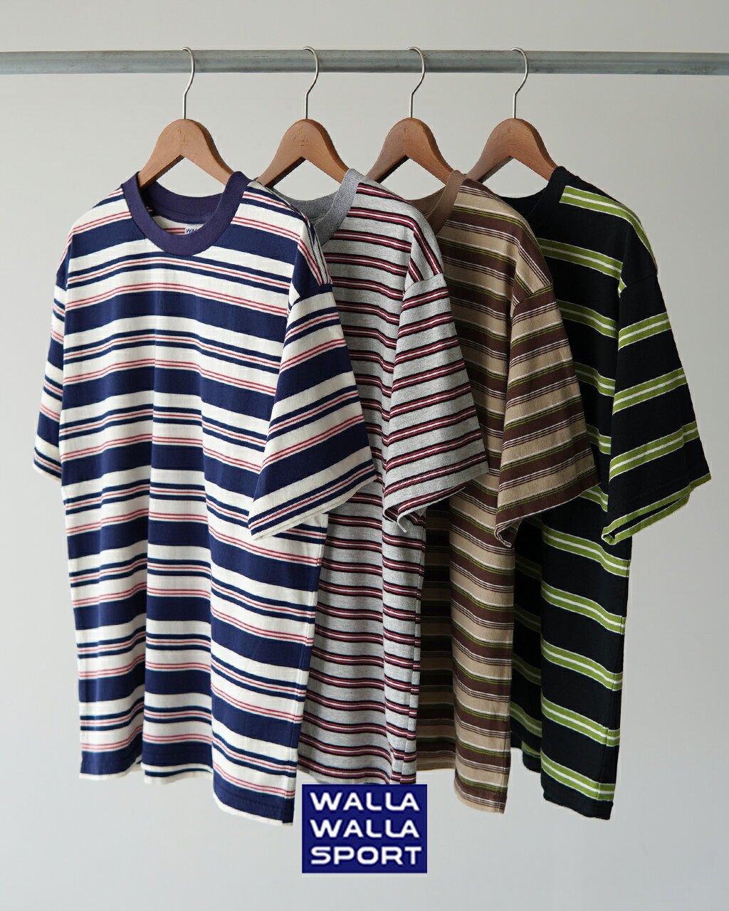 ワラワラスポーツ WALLA WALLA SPORT ショートスリーブ ストライプ ティー S/S STRIPE TEE Tシャツ ブラック ホワイト ブルー ブラウン..