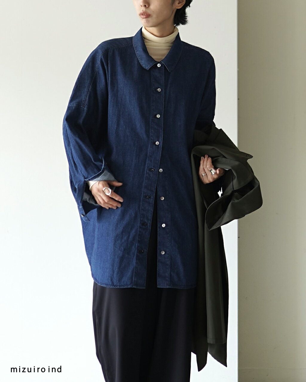 ڴָ10%OFFݥۥߥ mizuiro ind ǥ˥ 磻ɥ denim wide shirt  ǥ˥ ǥ ...
