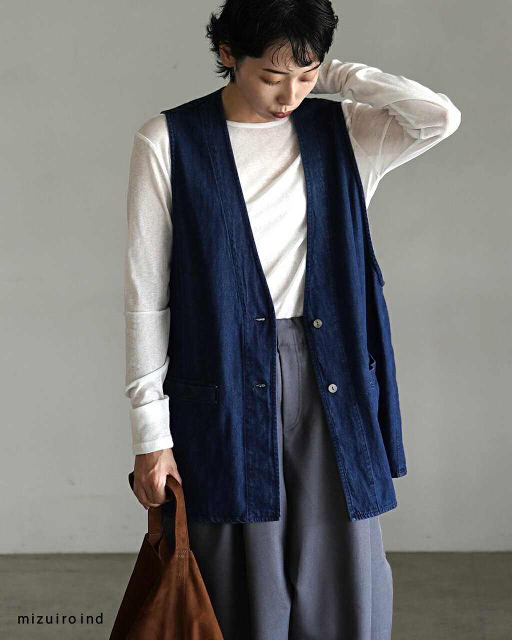 【20%OFFクーポン】ミズイロインド mizuiro ind 岡山デニム ベスト レディース DENIM VEST 3-230102 xp20