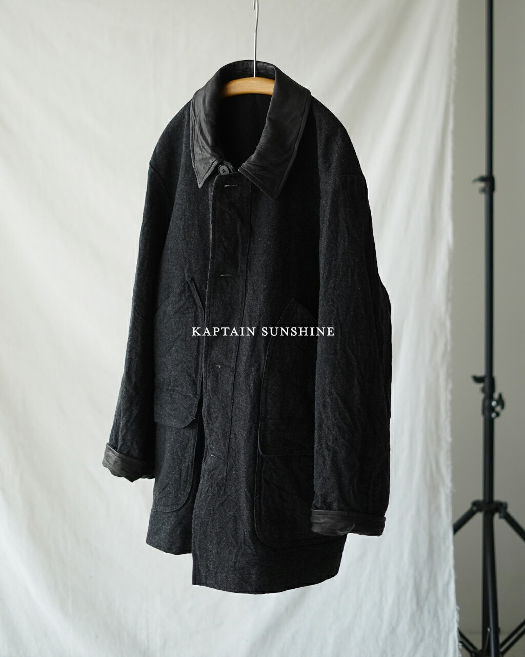 キャプテンサンシャイン KAPTAIN SUNSHINE 【別注】デニムワークコート メンズ Denim Work Coat KSCRFCO01 ブラックデニム シープスキンレザー ハンティングジャケット 裏地付き 日本製 1024 xp10