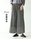 【週末限定!ポイント10倍】ブロカント Brocante イージーパンツ レディース ピエロパンツ チェック柄 ドット柄 ジオメトリック柄 インドプリント ワイド ウエストゴム ギャザー グレー ブラック ネイビー 33-344X 0603 xp10_20