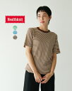 ヘルスニット Healthknit マルチボーダーワッフルクルーネックショートスリーブ レディース Multi Border Waffle Crewneck S/S 半袖 Tシャツ カットソー グリーン ブルー ブラウン リンガーTシャツ 吸水 速乾 クルーネック 672S 0615 xp10_20