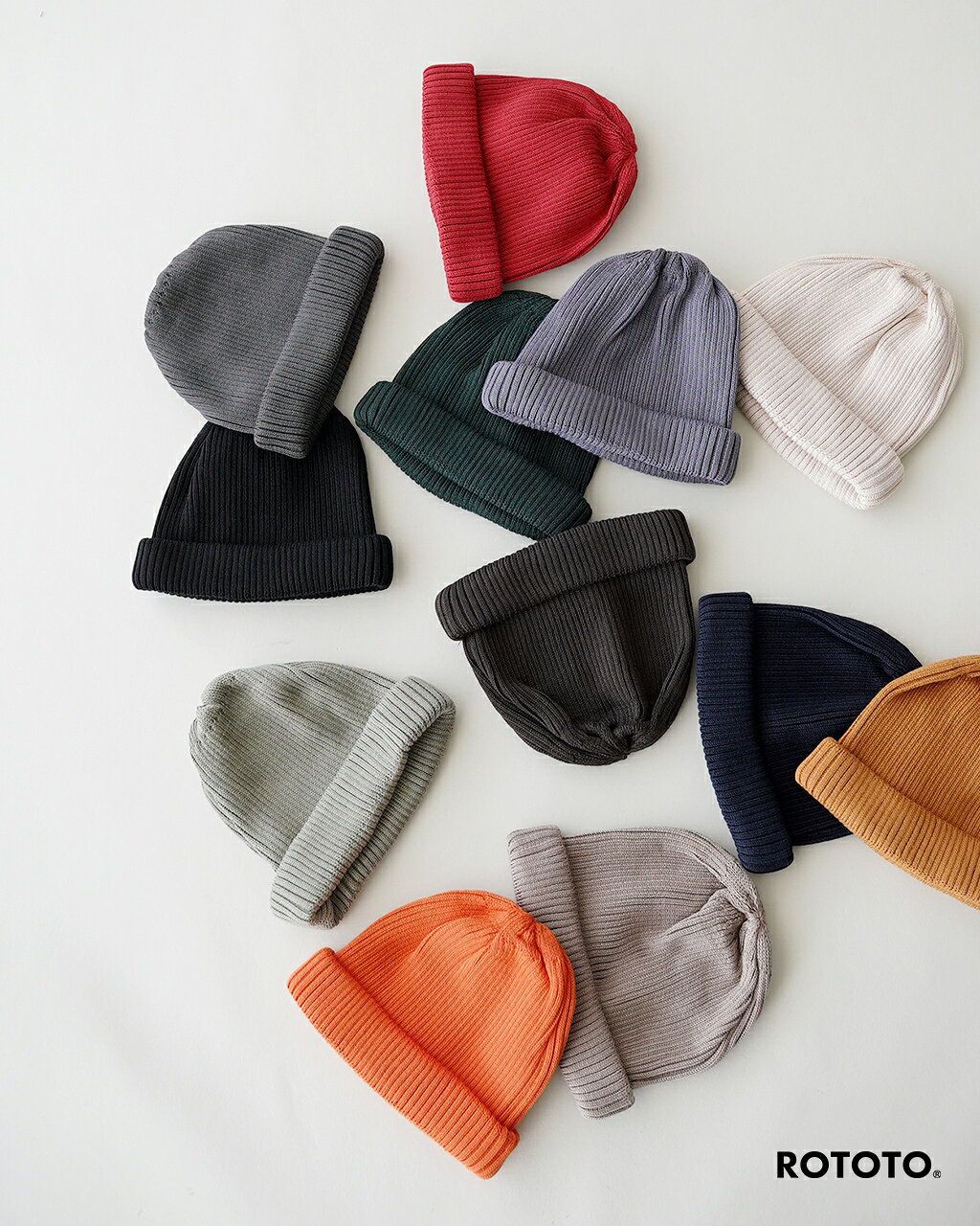 ロトト ROTOTO コットン ロールアップ ビーニー COTTON ROLL UP BEANIE 浅め ニット帽 ニットキャップ リブ 綿 無地 伸縮性 日本製 R5021 0807