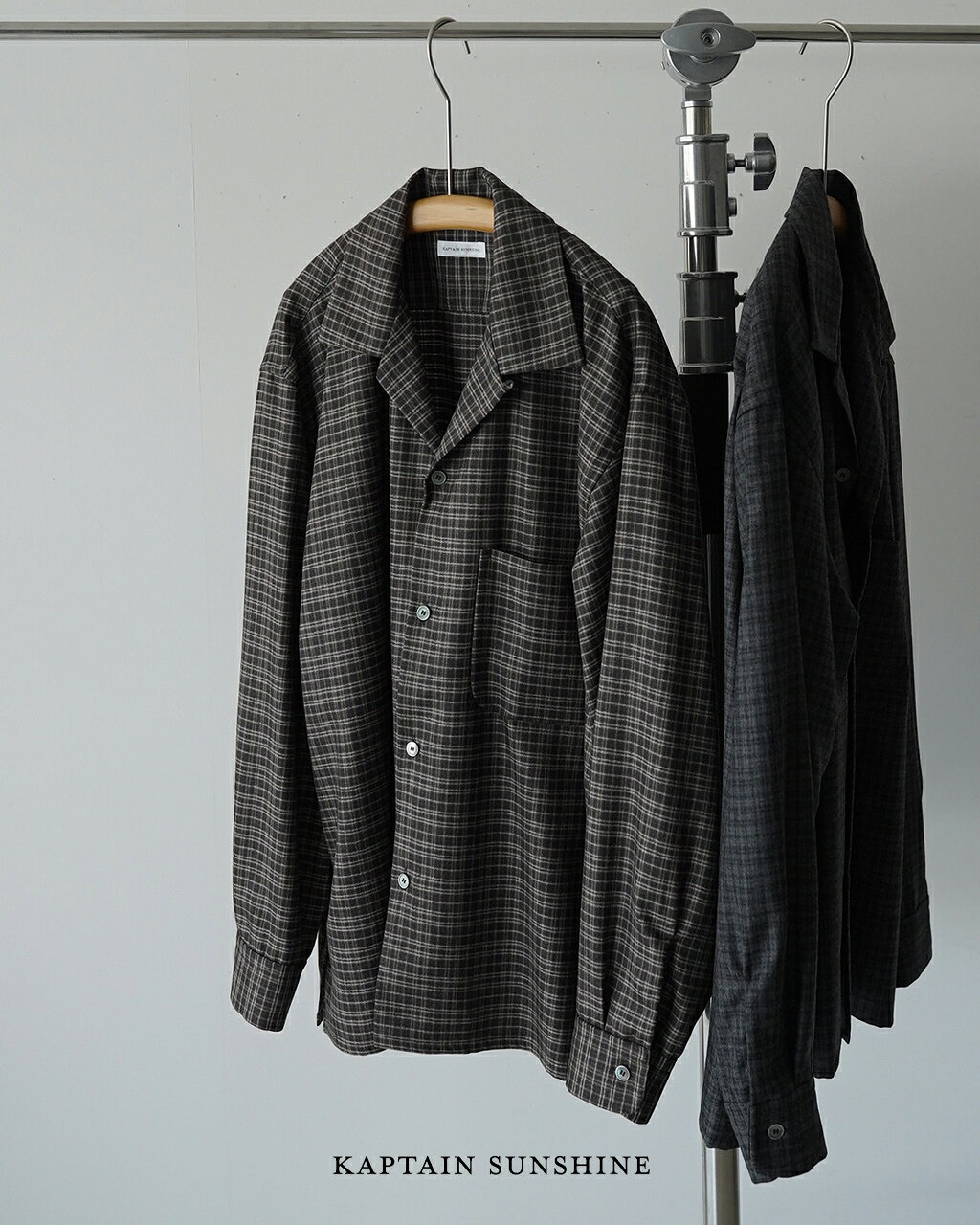 キャプテンサンシャイン KAPTAIN SUNSHINE ウールプレイドオープンカラーシャツ メンズ Wool Plaid Open Collar Shirt KS26FSH08 0826