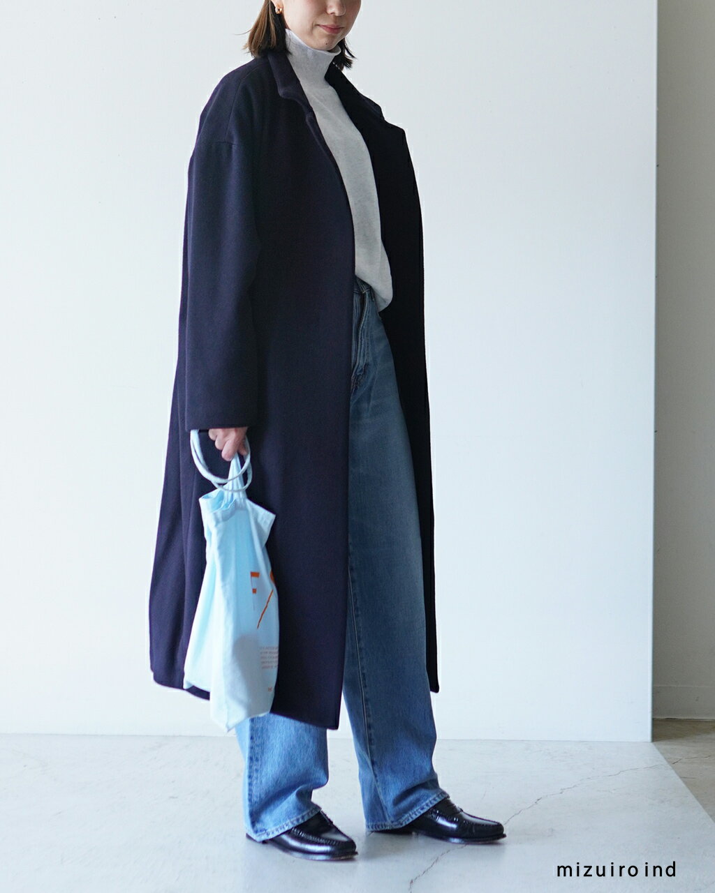 【最大20%OFFクーポン対象】ミズイロインド mizuiro ind ウール ブレンド スタンドカラー コート レディース wool blend stand collar coat 3-270051 1014