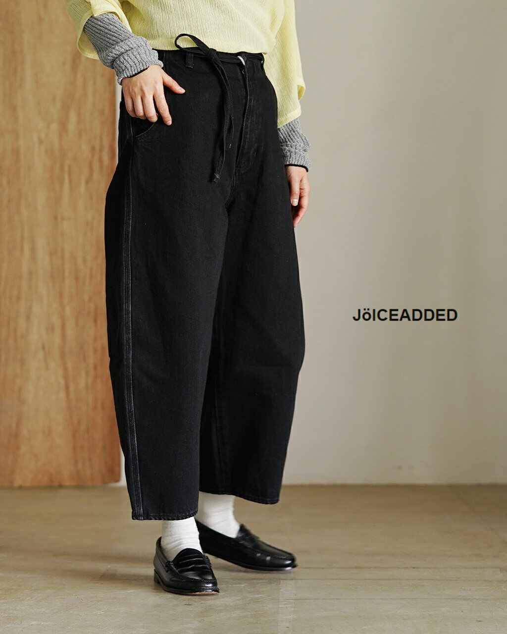 ジョイスアディッド JOICEADDED ラウンド ワイド デニム トラウザーレディース Round wide denim Trousers デニムパンツ ブラック ブルー 青 黒 J231DN011218
