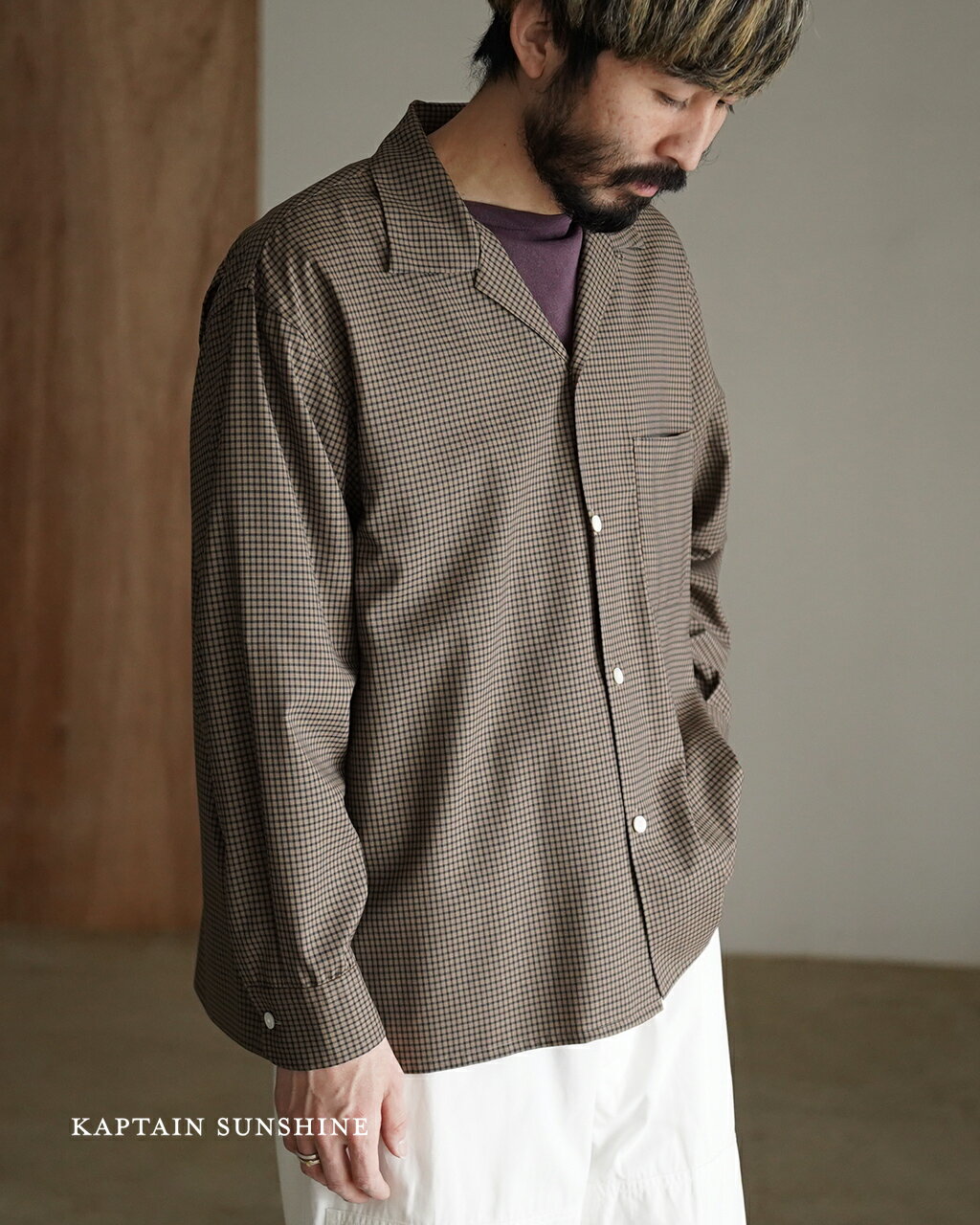 【SALE！20%OFF】キャプテンサンシャイン KAPTAIN SUNSHINE サマーウール オープンカラーシャツ メンズ Summer Wool Open Collar Shirt KS26SSH01 チェックシャツ 開襟 長袖 0228 spsale