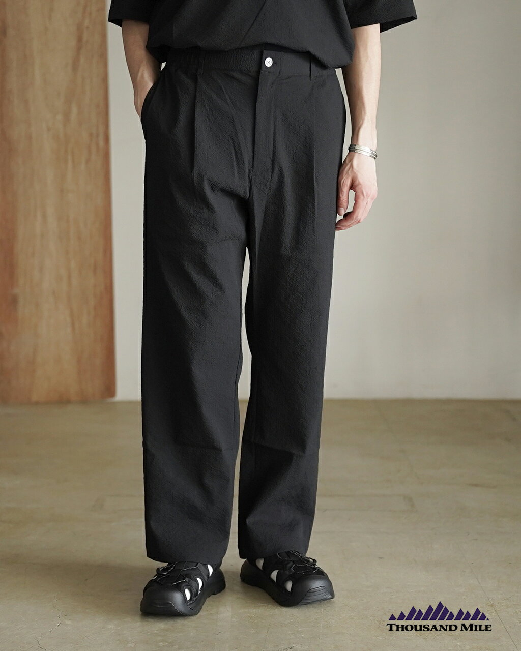 サウザンドマイル THOUSAND MILE タックロングパンツ シアサッカー メンズ TUCK LONG PANTS SEERSUCKER TM261SS00231 シアサッカー 速乾 ストレッチ UVカット イージーパンツ 0412 cpn1520 xp1020