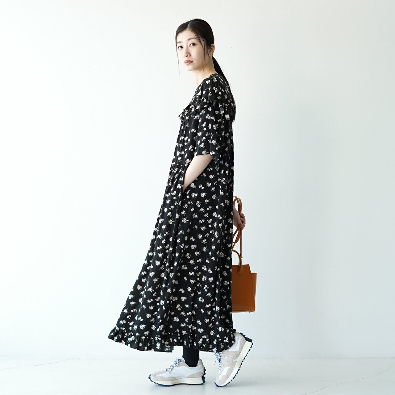 シンゾーン THE SHINZONE フラワープリント 半袖 ロングワンピース FLOWER PRINT ONE PIECE レディース 小花柄 フリル ノーカラー 2021秋冬 21MMSOP08 【送料無料】0720