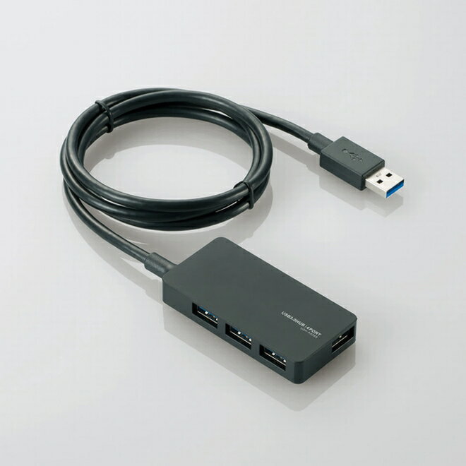 エレコム USBHUB3.0/A408Sシリーズ/ACアダプタ付/セルフパワー/4ポート/ブラック ケーブル一体型 Nintendo Switch 複数コントローラー マルチプレイ
