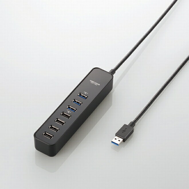 エレコム USBHUB3.0/マグネット/セルフパワー/7ポート/ブラック [U3H-T706SBK]【送料無料※沖縄・離島配送不可】ACアダプタ付き セルフパワー バスパワー