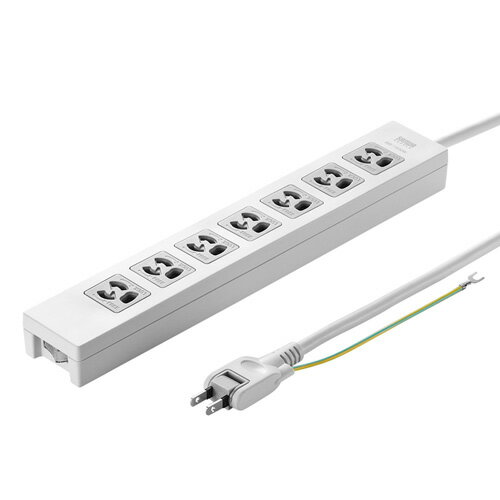 サンワサプライ 電源タップ（3P・7個口・2m）トラッキング火災予防 アースコード付き スイングプラグ L型プラグ 絶縁キャップ 雷サージ 雷ガード 落雷対策