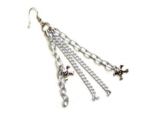 【未使用】 Gothic Scull chain pierced earrings ゴシック スカル チェーン ピアス・イヤリング (ドクロ) 065034 【中古】
