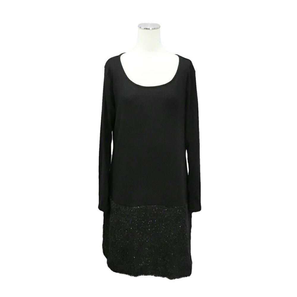 n' Lame bore switching long-sleeved dress 「LL」 ニッセン ラメ ボア 切替 長袖 ワンピース 088053 【中古】