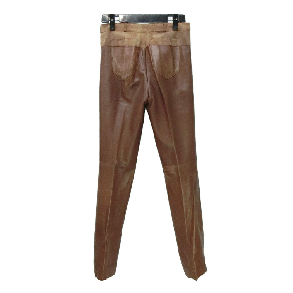 BLUE DEEP ブルーディープ 「40」 イタリア製 切り替えレザーパンツ (茶色 皮 革) 091139 【中古】