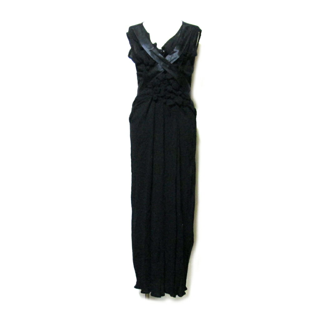 【未使用】 EARHT of MOTHER アース オブ マザー フリルフラワーマキシ丈ワンピース (日本製 Made in Japan ロング 黒) 097634 【中古】