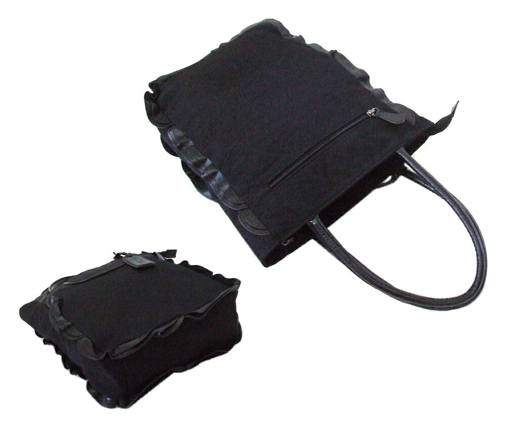 Aska Lagy アスカ フリルレザートートバッグ (鞄 黒) 098951 【中古】
