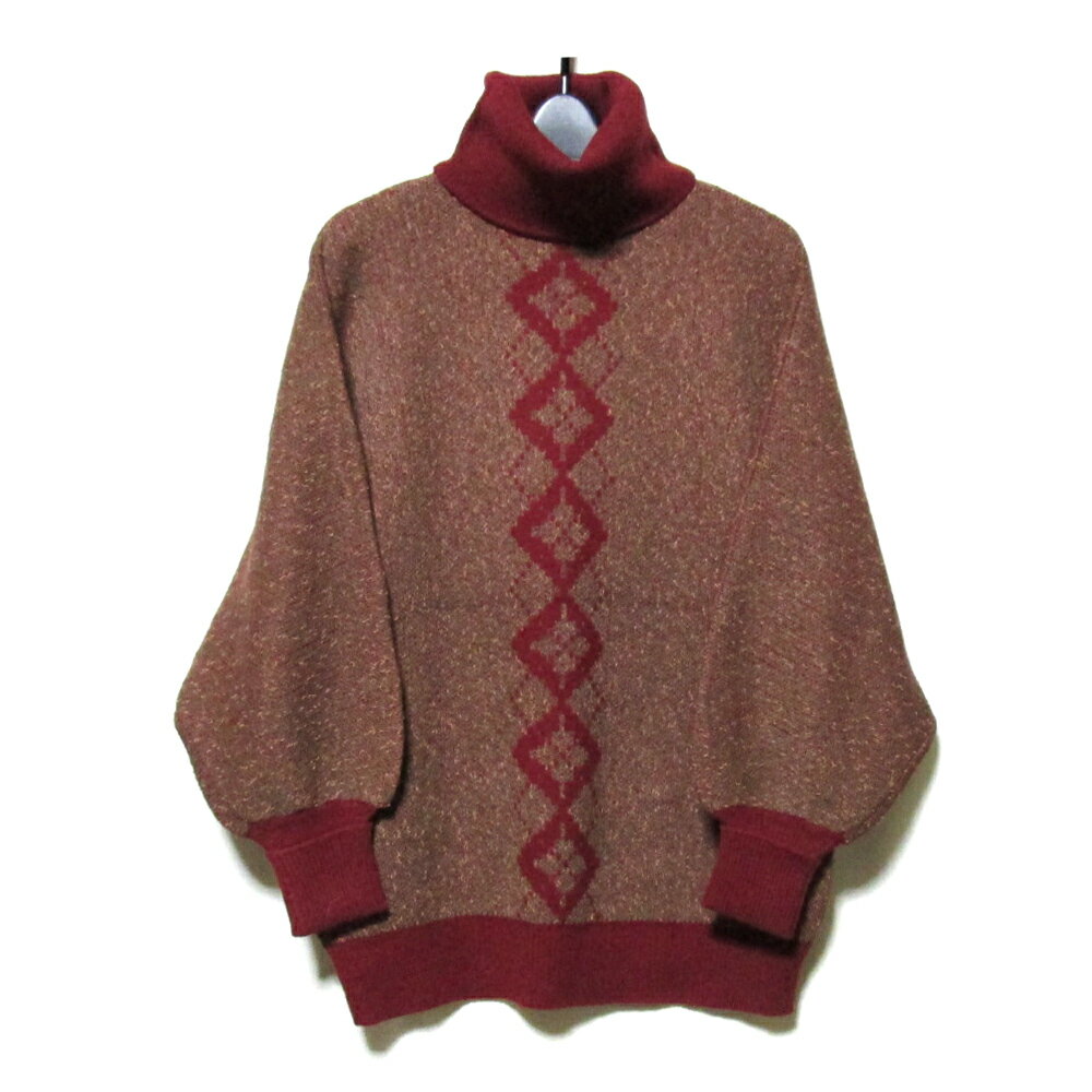 Vintage pierre cardin ヴィンテージ ピエールカルダン 「M」 アーガイルドルマンニットセーター (ボルドー) 125910 【中古】