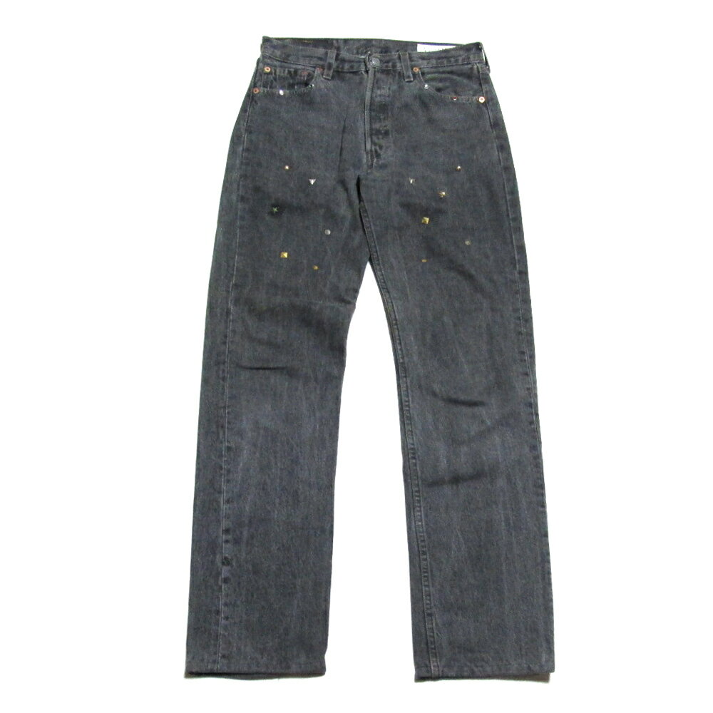 Levi's H リーバイス 「W30 L34」 501 レザーコンビネーションスタッズデニムパンツ (W30 L34 AH.H 1 ジーンズ ブラック) 133404 【中古】