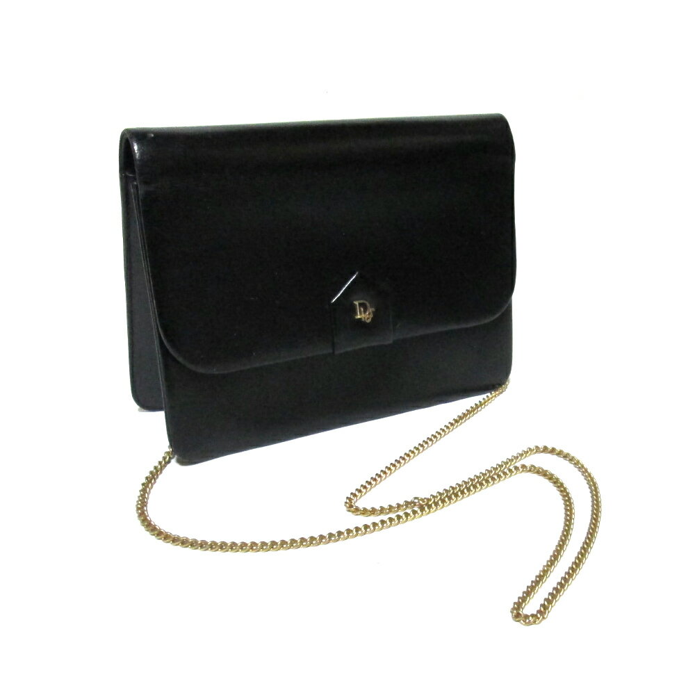 Vintage Christian Dior ヴィンテージ オールド クリスチャンディオール フランス製 レザーチェーンショルダーバッグ (黒 鞄 ブラック アンティーク ビンデージ) 134924 【中古】のサムネイル