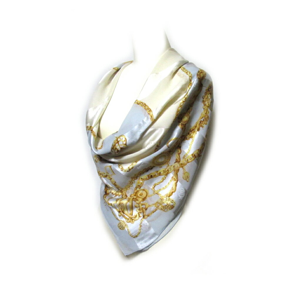 Vintage Christian Dior ヴィンテージ オールド クリスチャンディオール イタリア製 ゴールドチェーンシルクワイドスカーフ (絹 大盤 アンティーク) 135281 【中古】