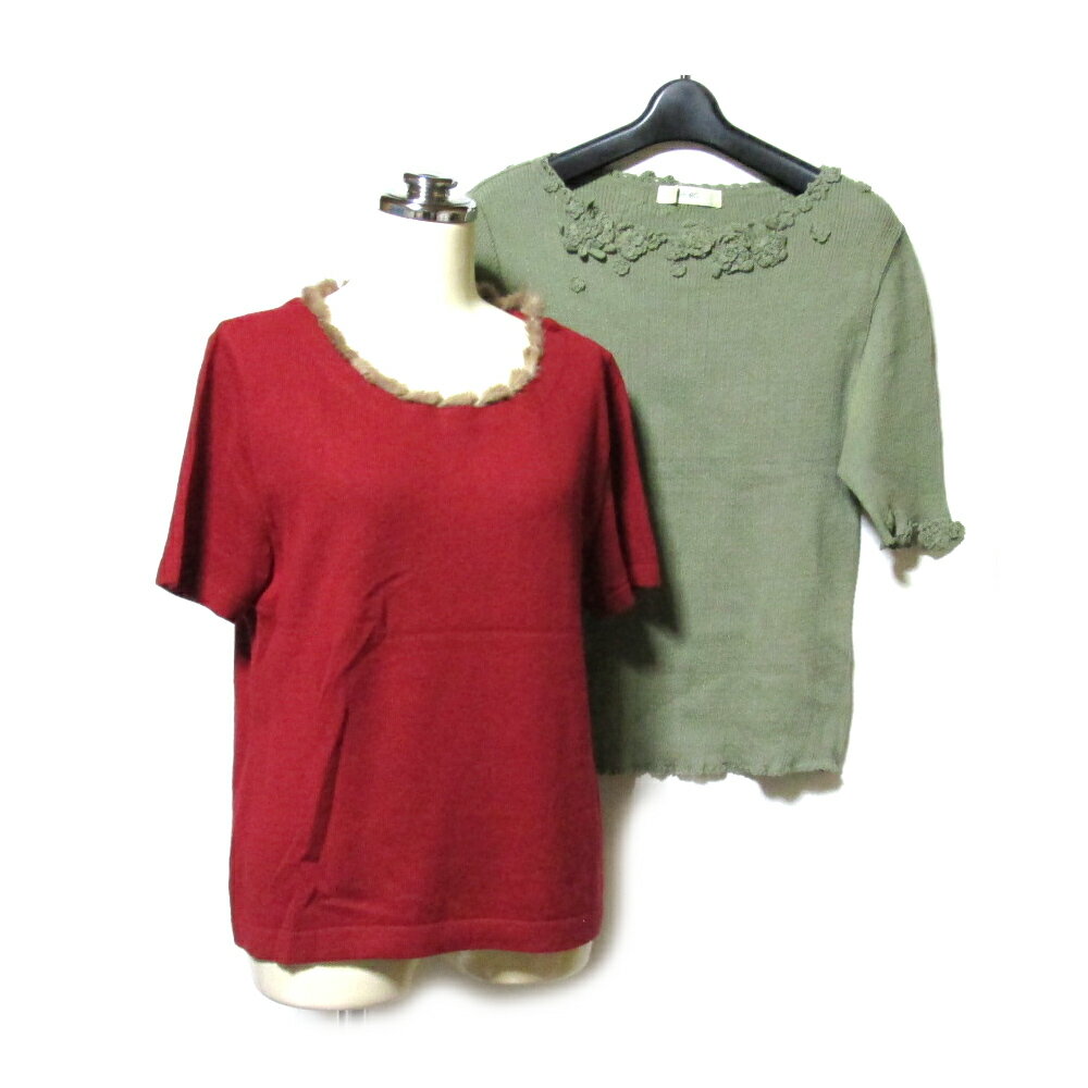 INGEBORG PINKHOUSE インゲボルグ ピンクハウス 「L」 フラワー.リアルファー装飾ニットカットソー 2点セット (金子功 KANEKO ISAO カネコイサオ まとめて セーター) 136486 【中古】