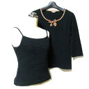 Vintage PINK HOUSE ヴィンテージ オールド ピンクハウス 「M」 ワッフルキャミソール.ロゴリボンカットソー2点セット (Tシャツ 黒 ブラック 金子功 カナコイサオ ビンテージ まとめて) 137479 【中古】