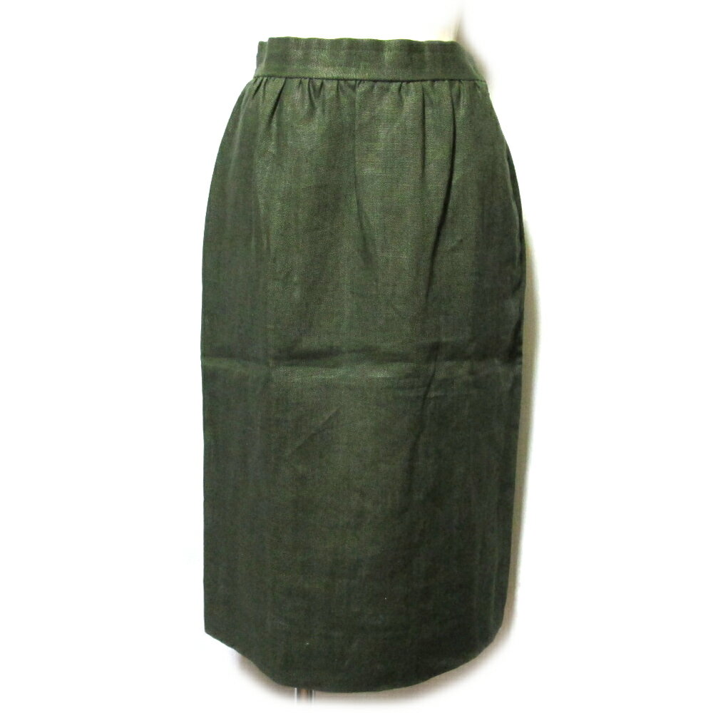 美品 Vintage GIVENCHY ヴィンテージ オールド ジバンシィ 「10」 リネンプレーンスカート (アンティークビンテージ 麻 ロハス グレー) 137622 【中古】