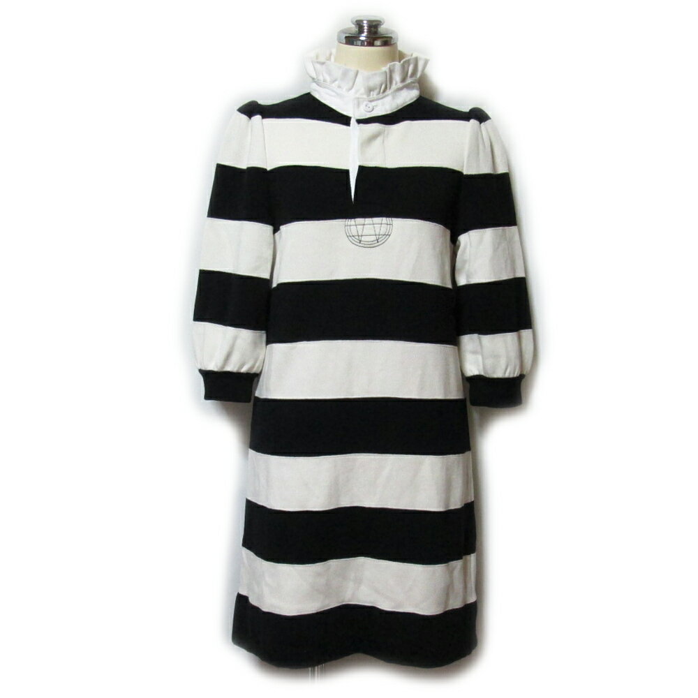 MARC JACOBS マークジェイコブス 「XS」 フリルラガーワンピース (紺 白 パフスリーブ) 137701 【中古】