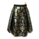 美品 LANVIN en Bleu ランバン オンブルー 「36」 フラワーボリュームプリーツスカート (ネイビー ゴールド 花柄) 137838 【中古】(4)