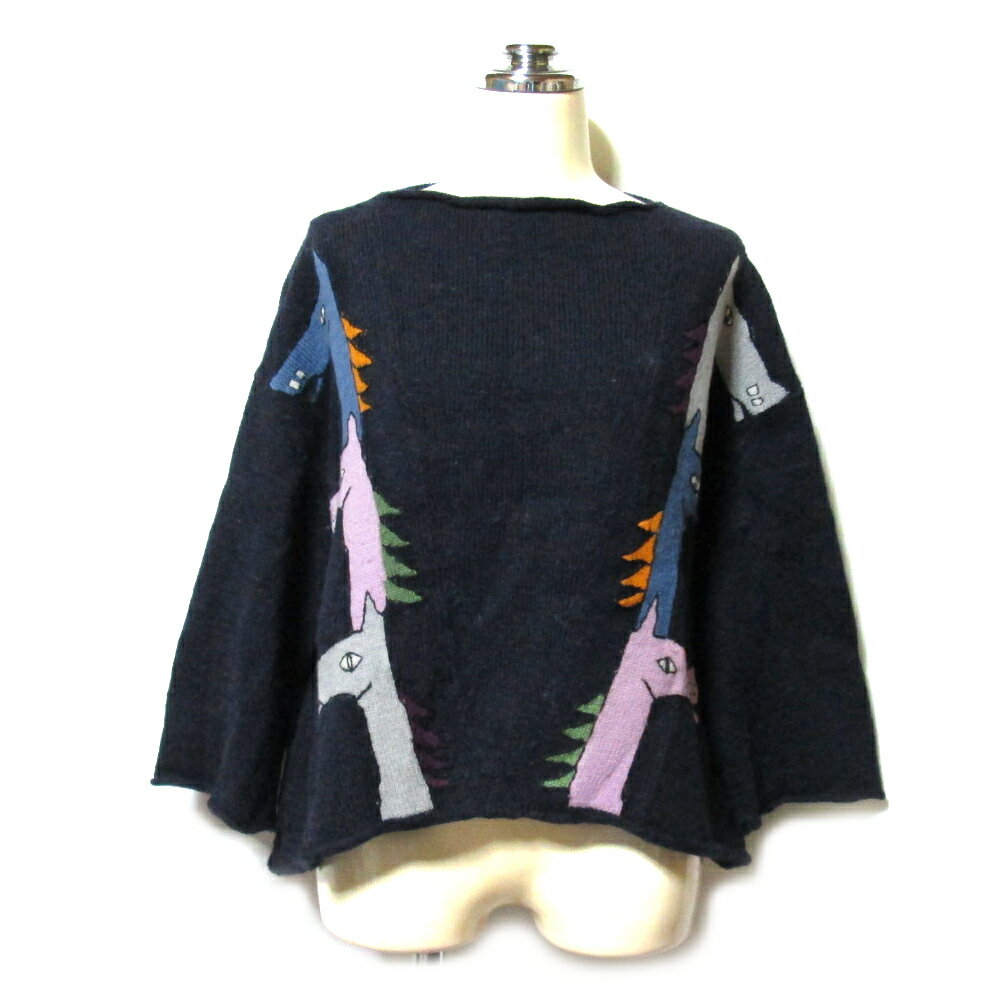 美品 mina perhonen ミナ ペルホネン 「38」 ショートホースニットセーター (馬 紺 ネイビー 皆川明) 137933 【中古】
