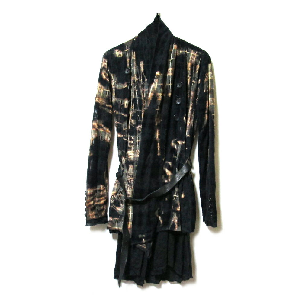 美品 NNNC エヌエヌエヌシー グランジガウンジャケット レザーベルト付 (高宮渉平 黒 ゴシック 革 皮 ..