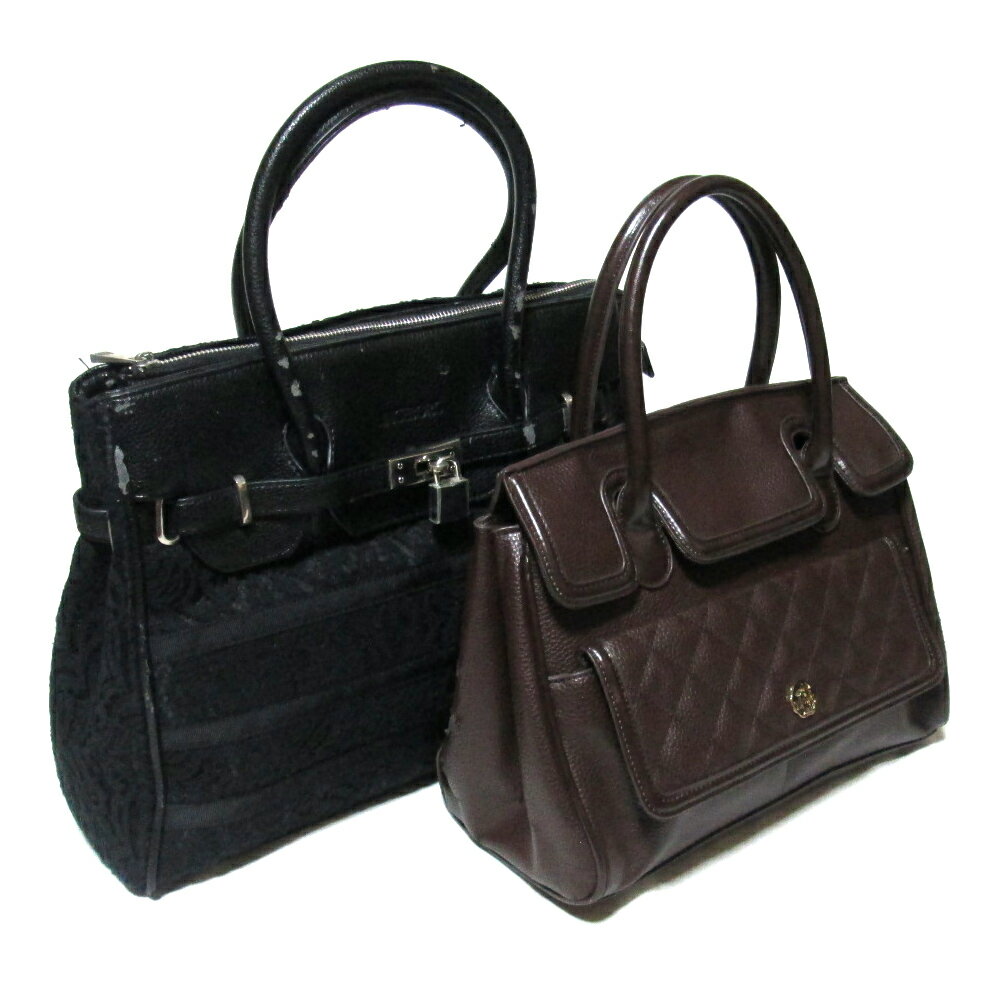 Vintage INGEBORG PINK HOUSE ヴィンテージ インゲボルグ ピンクハウス 鍵付きレースバッグ. レザーハンドバッグ 2点セット (金子功 鞄 まとめて レザー 黒 ブラック 茶色 ブラウン ドレス) 138558 【中古】
