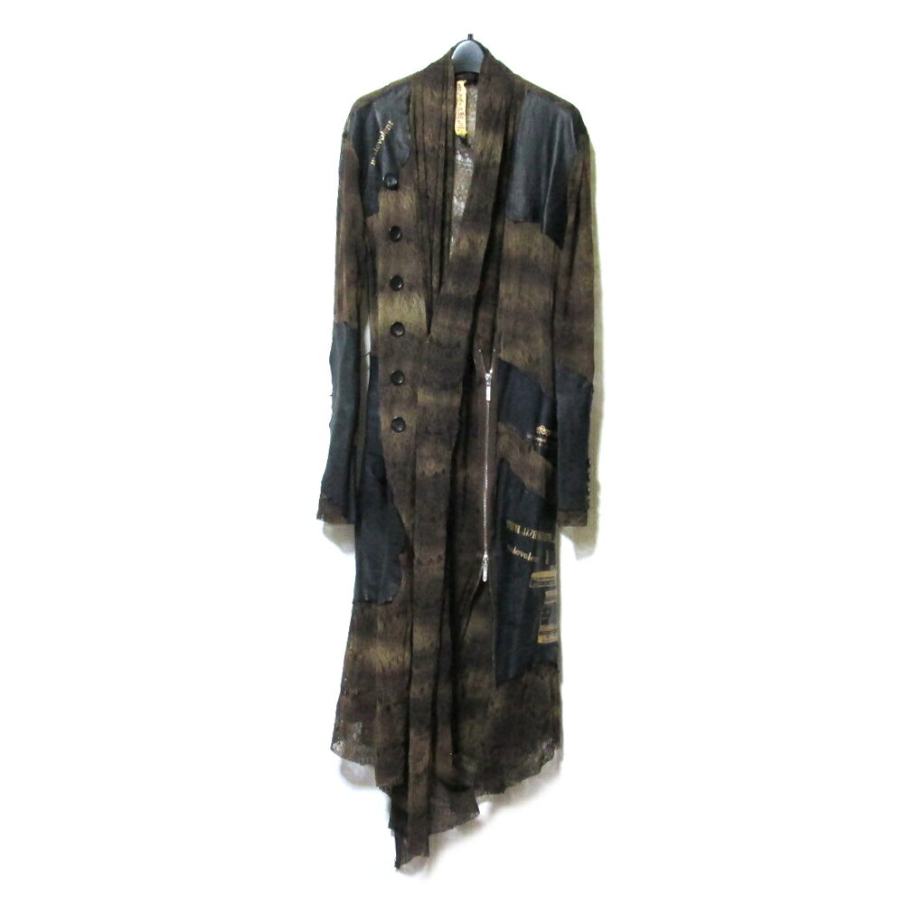 美品 NNNC エヌエヌエヌシー グランジ レース×リアルレザー ロングコート.ジャケット (高宮渉平 ファイ..