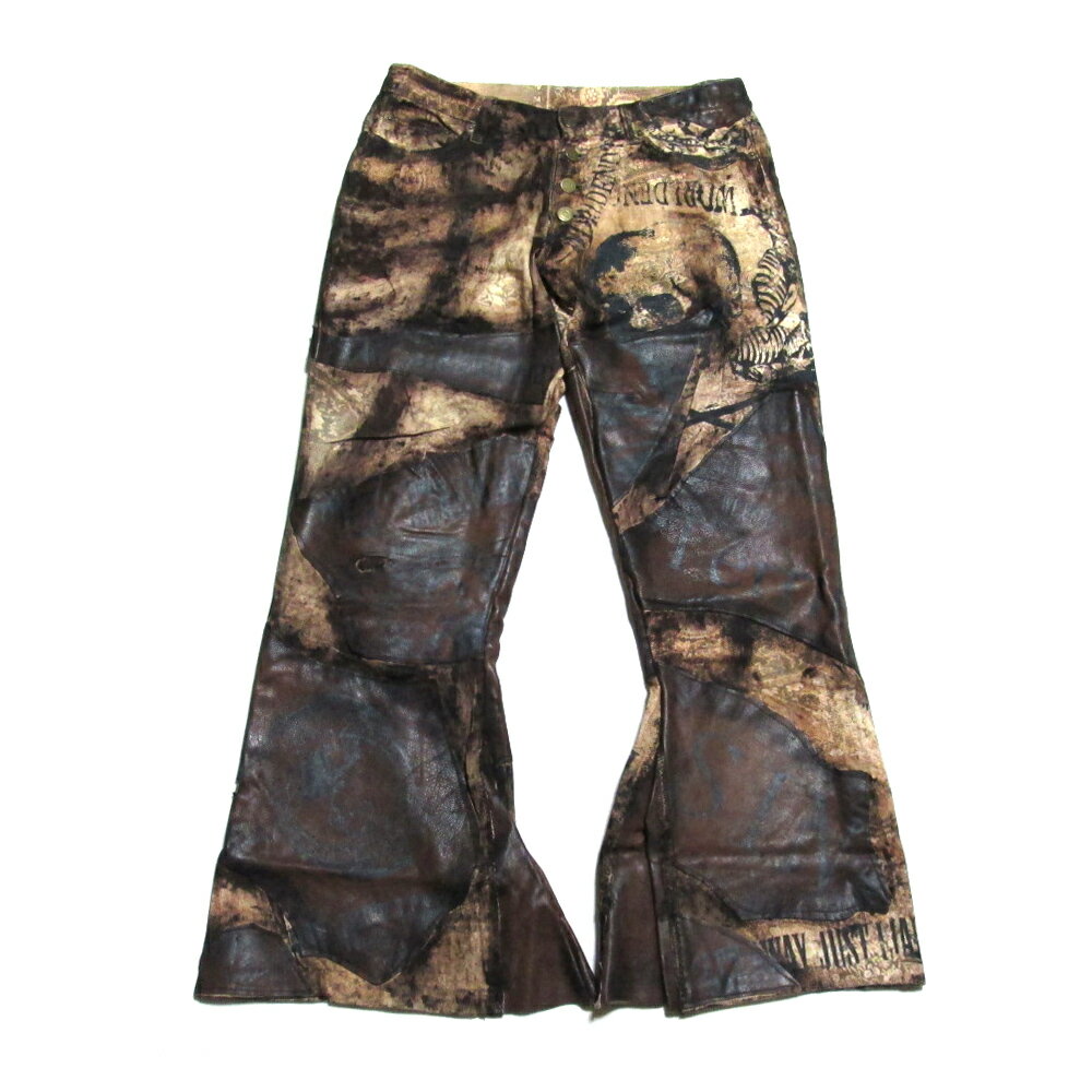 美品 NNNC エヌエヌエヌシー グラフィティペイント×レザーパッチワーク グランジパンツ (レザーパッチ..