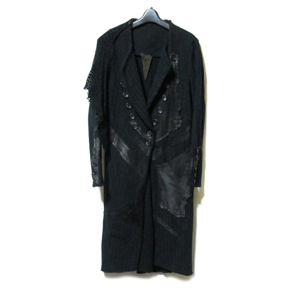 美品 NNNC エヌエヌエヌシー アシンメトリーヌーベルレザーパッチワークコート (ロング ジャケット グ..