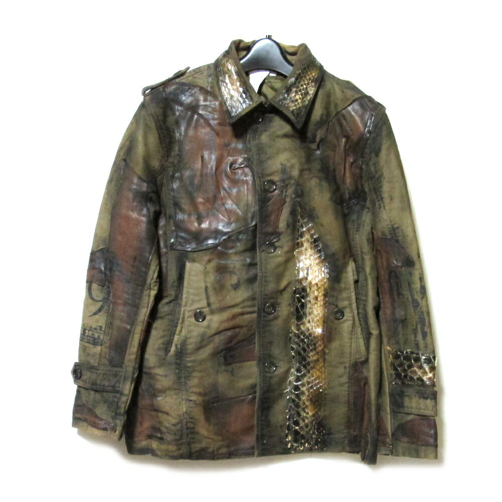 新品同様 NNNC エヌエヌエヌシー グランジ レザー×エキゾチックレザー ロングジャケット (高宮渉平 イ..