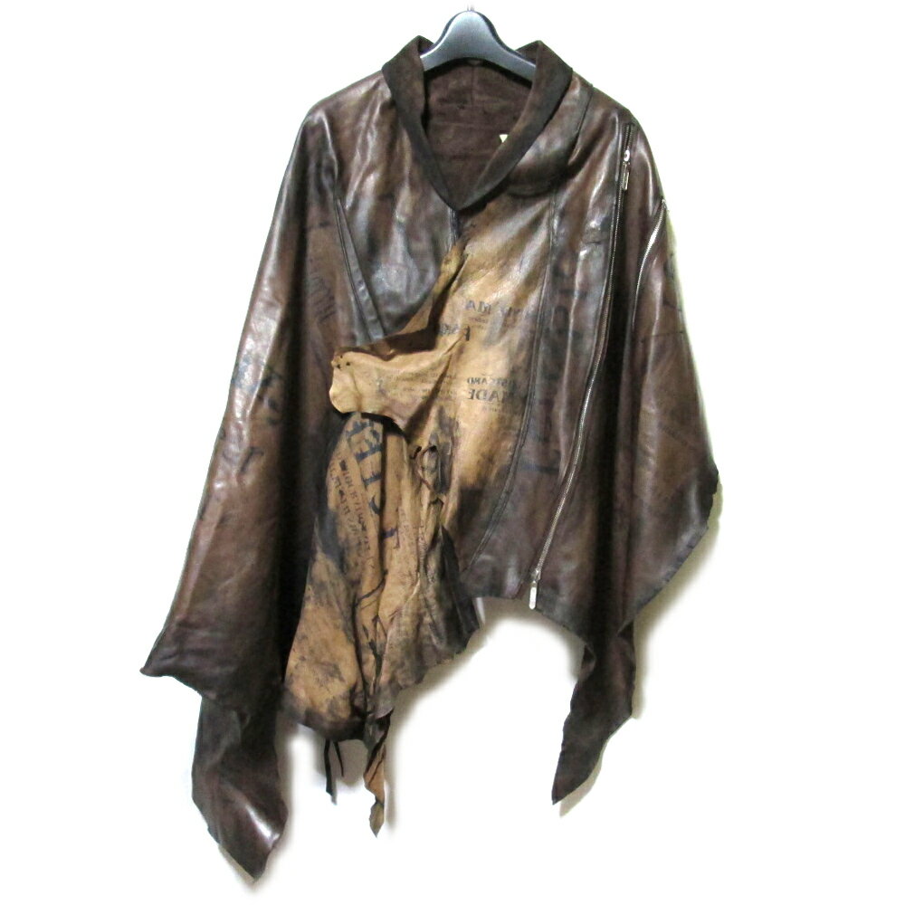 【新古品】 NNNC エヌエヌエヌシー グランジ レザー ポンチョマントコート ファスナー使い (高宮渉平 ..