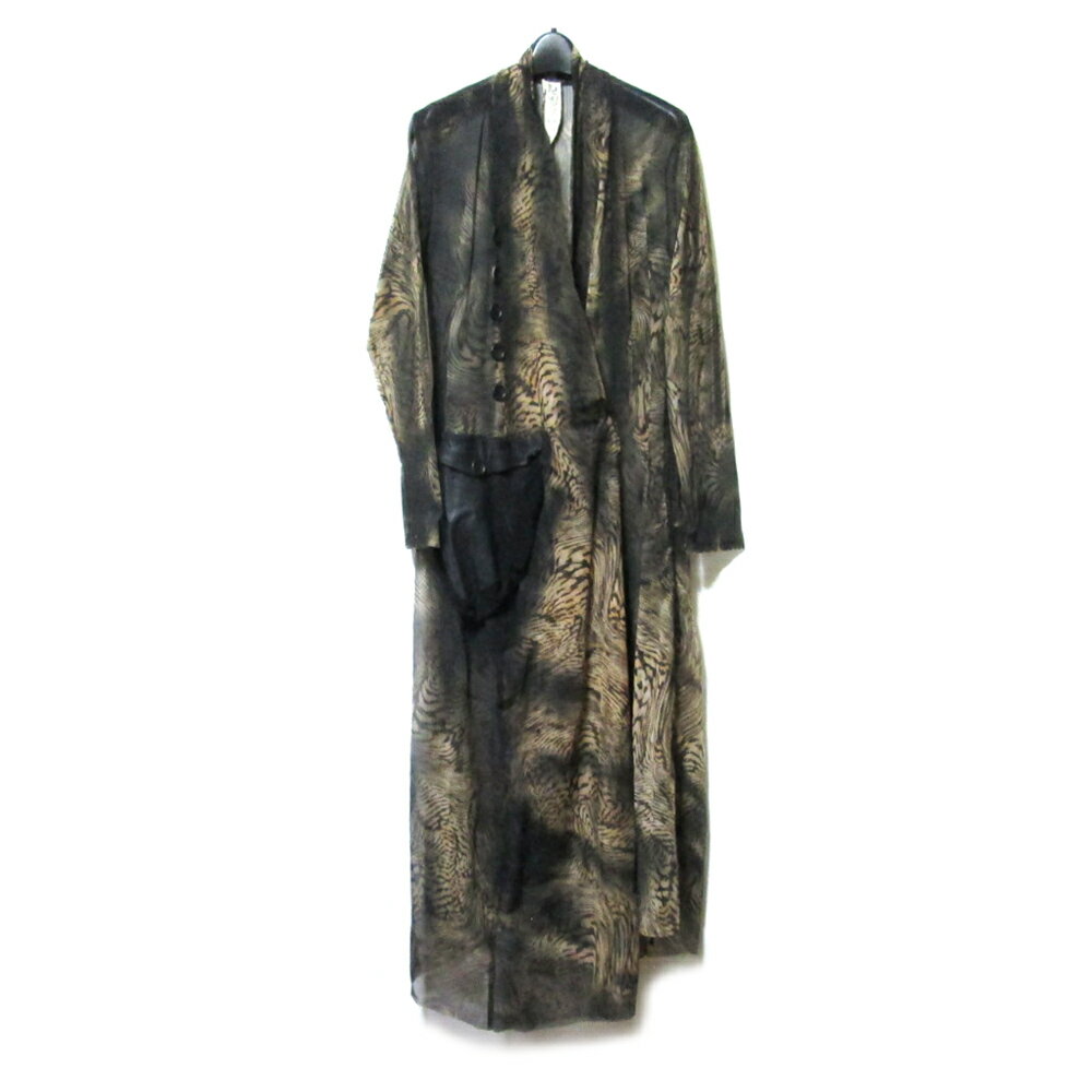 新品同様 NNNC エヌエヌエヌシー レオパード シースルー 本革レザーポケットロングコート (高宮渉平 イ..