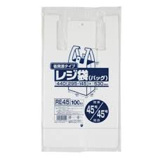 レジ袋 関東45号/関西45号 乳白 100枚入 省資源タイプ　ジャパックス　HDPE　【メール便・送料無料】