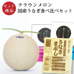 【母の日ギフト】クラウンメロン×国産うなぎ食べ比べセット (クラウンメロン白等級 1玉 (静岡県産) 国産うなぎ炊き込みごはんの素×1 国産うなぎ肝のたれ煮×1 国産うなぎまぶし×1)